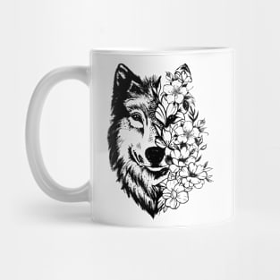 Floral Wolf Lover Vintage - Flowers Wolf Face For Wolves Lover Mug